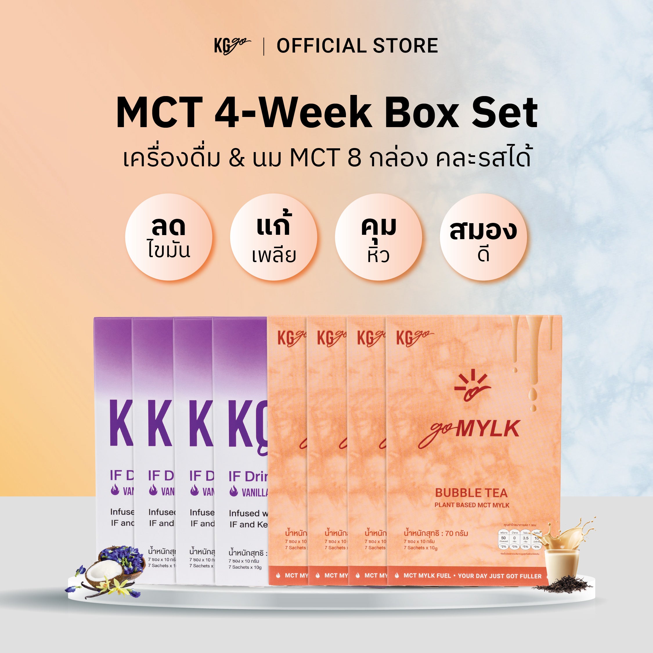 เครื่องดื่ม MCT (56 ซอง)-เซ็ต 4 สัปดาห์ คละสูตร IF Drink + goMYLK