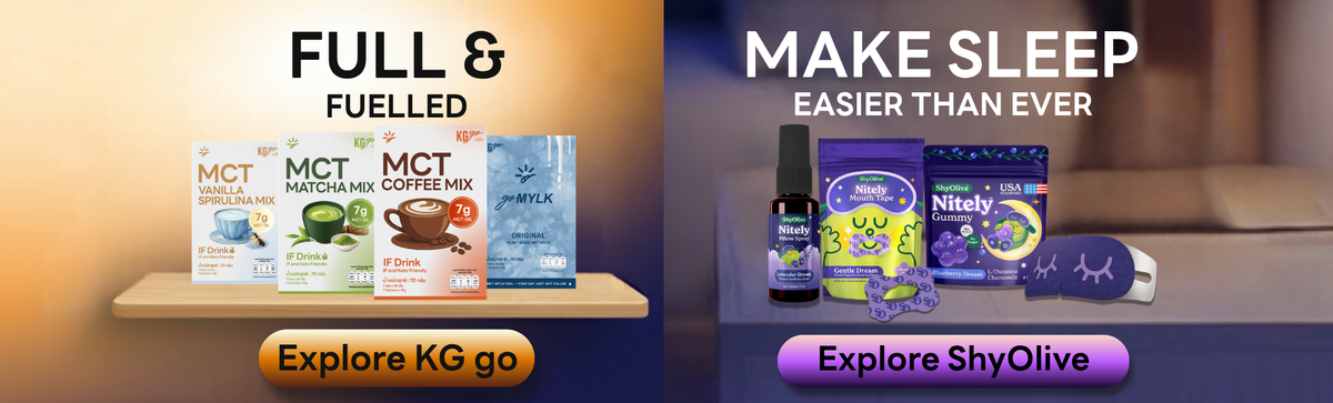 KG go x ShyOlive: satisfying, complete, all in one sachet · Making your sleep easier than ever