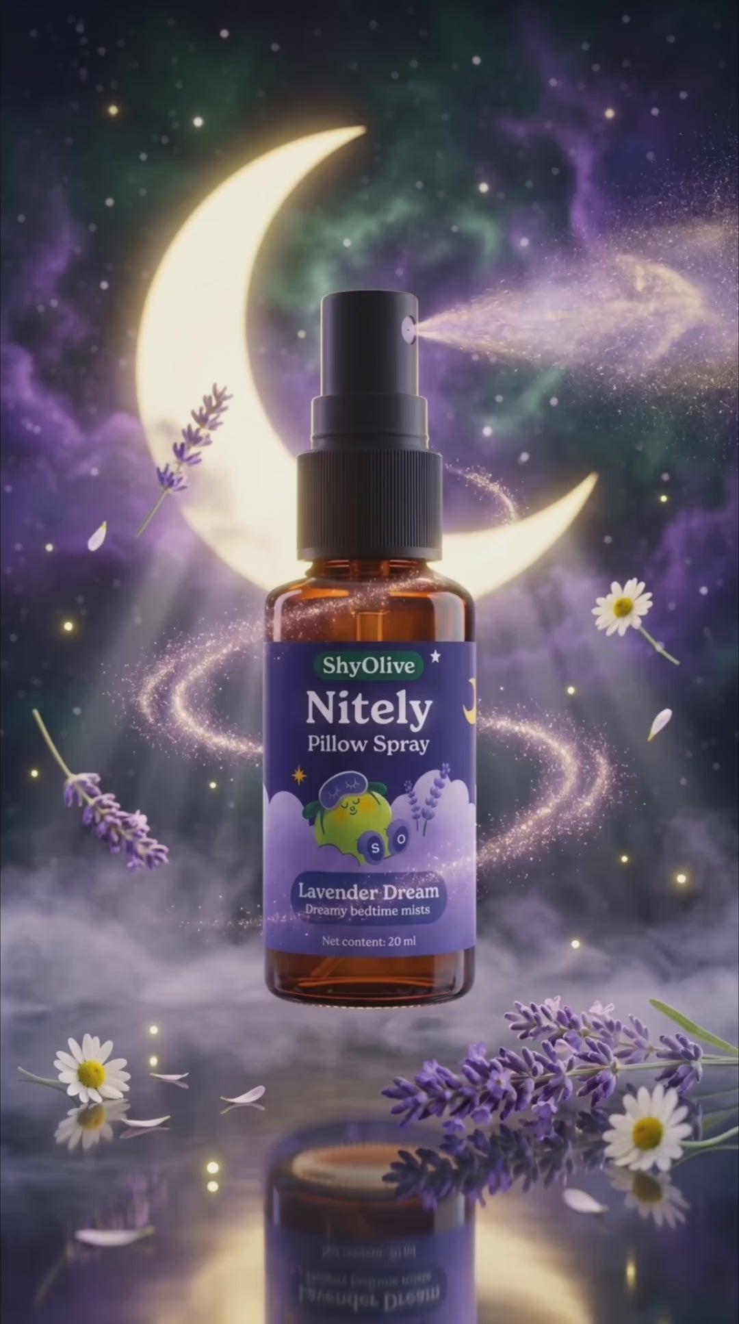 วิดีโอสเปรย์ฉีดหมอน ShyOlive Nitely Lavender Dream กลิ่นลาเวนเดอร์ สำหรับรูทีนก่อนนอน